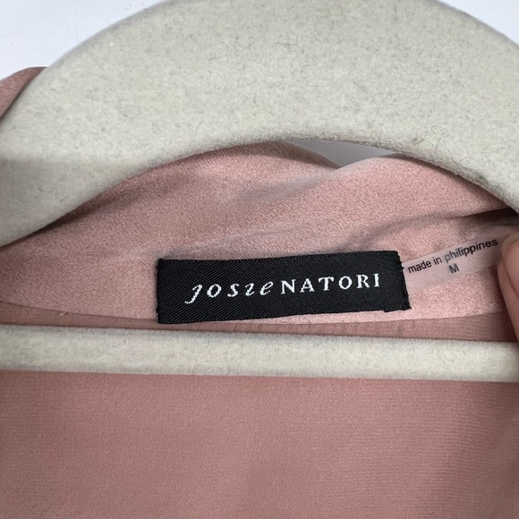 Natori Blush Satin Pajama Top with Black Lace - Picture 5 of 7